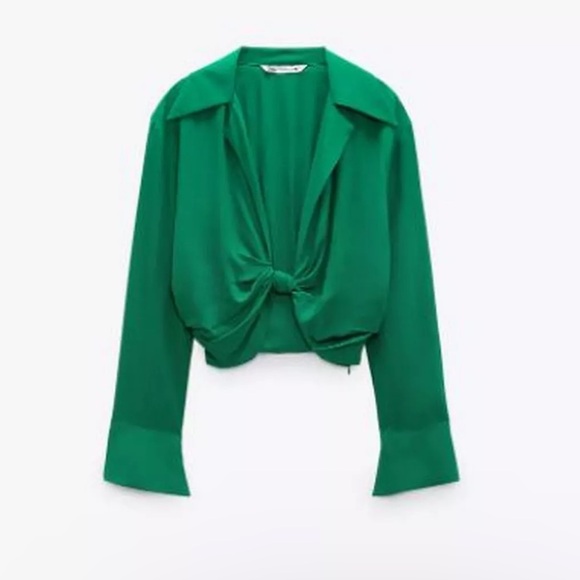Zara Knotted Long Sleeve Blouse in Emerald Green - Picture 3 of 5